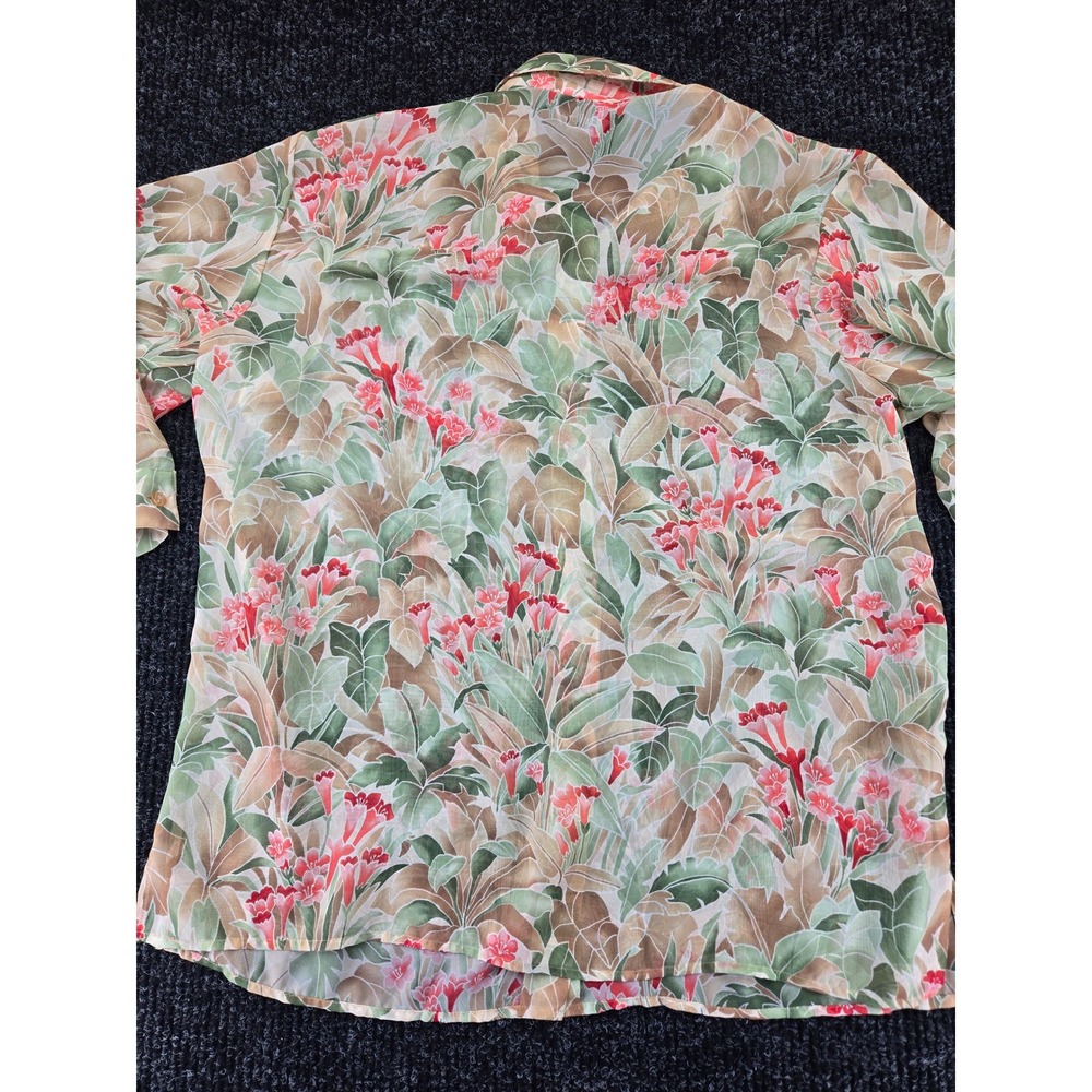 BonWorth Womens Large Tropical Floral Sheer Button Down Blouse Green Coral 25380 - Picture 8 of 9